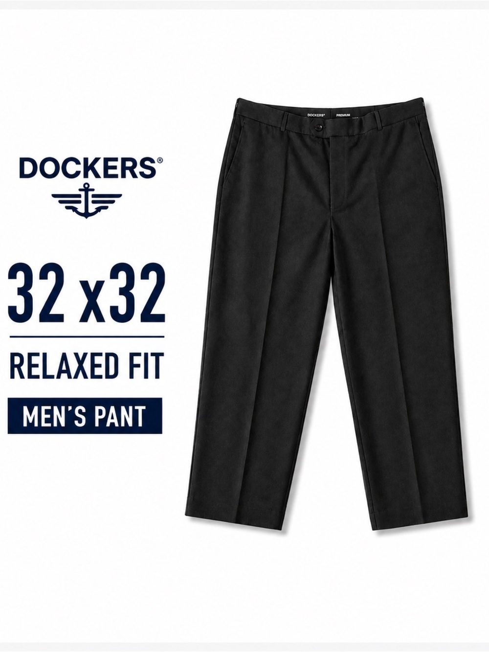 Dockers Relaxed Fit Flat Front Dress Pant Mens 44x32 Charcoal Gray Career Office
